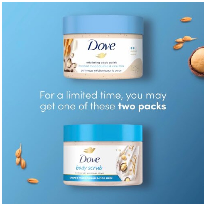 Dove Exfoliating Body Polish Scrub Reveals Visibly Smoother Skin With Macadamia & Rice Milk