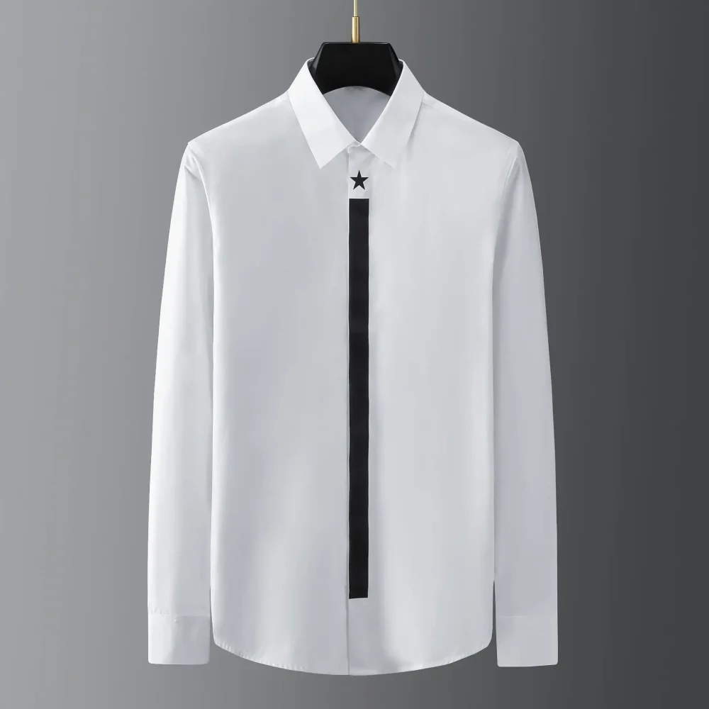 Luxury Brand Men's Shirts Long Sleeve Patchwork Casual Shirt High End Business Social Stage Party Nightclub Banquet Shirt