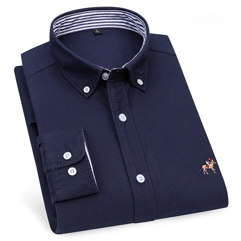 New in shirt 100%cotton oxford long sleeve shirts for man slim fit casual shirt office fashion korean embroidery polo clothes