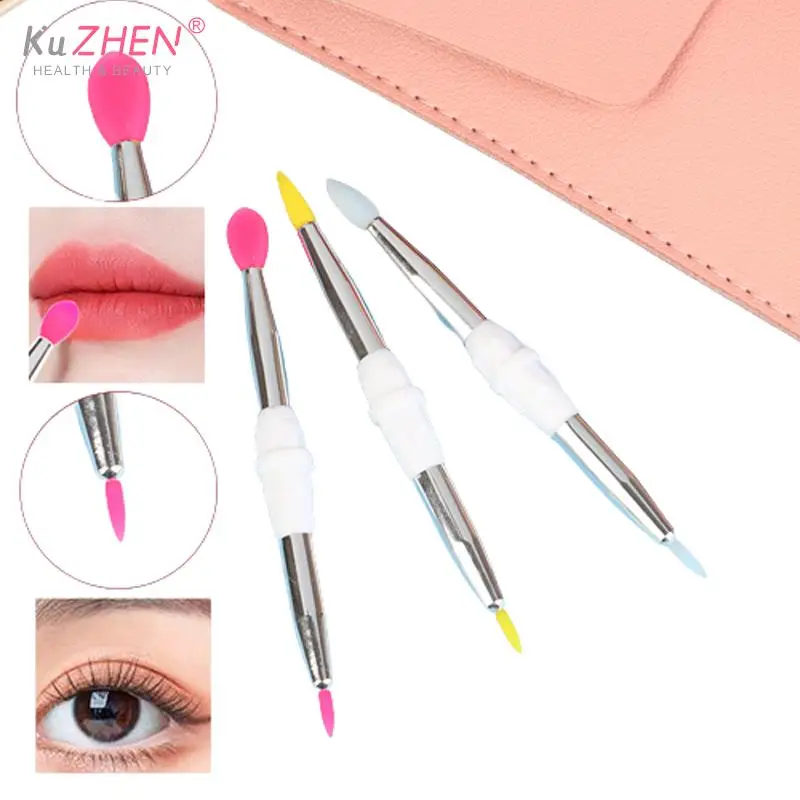Double Headed Silicone Brush With Cover Lip Brush And Detail Brush Lip Balm Lipstick Lipgloss Applicator Eyeliner Eyebrow Brush