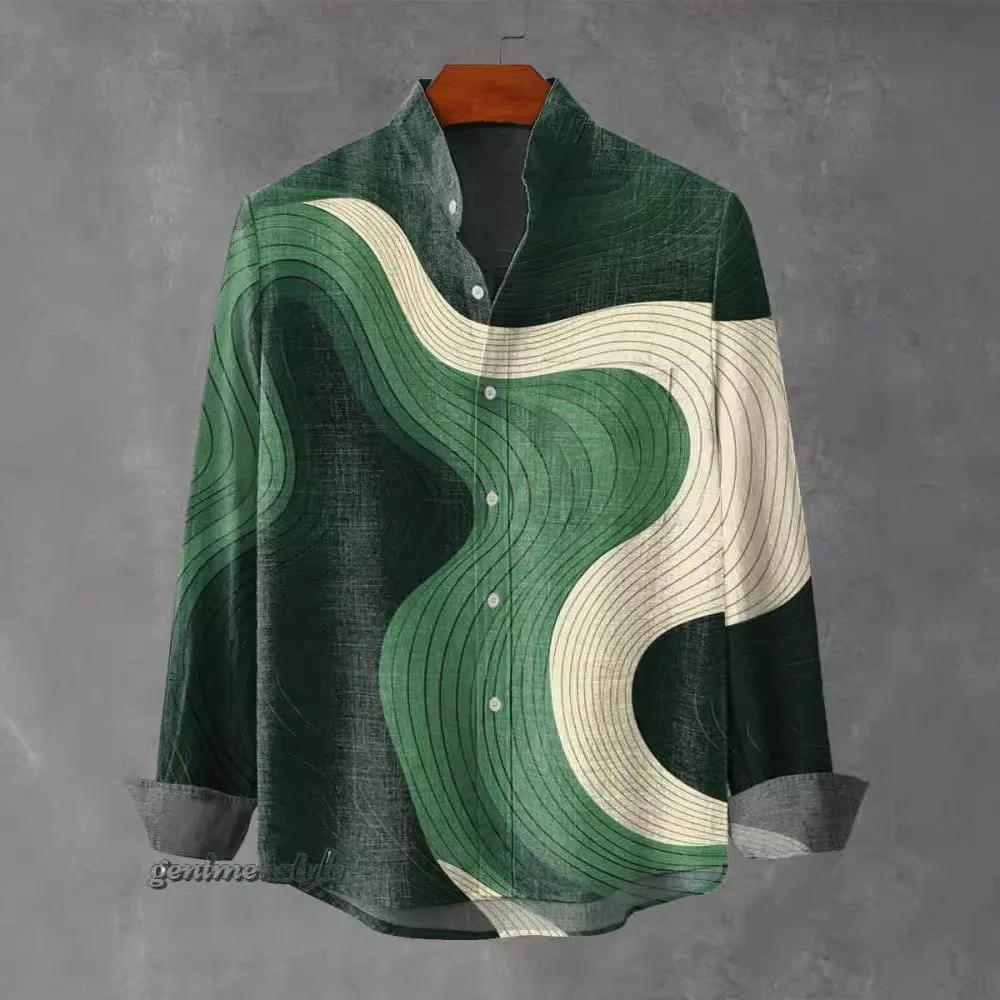 Men's Stand-up Collar Long Sleeve Shirt 3D Printed Irregular Stripe Fashion Gentleman Spring Autumn 2025